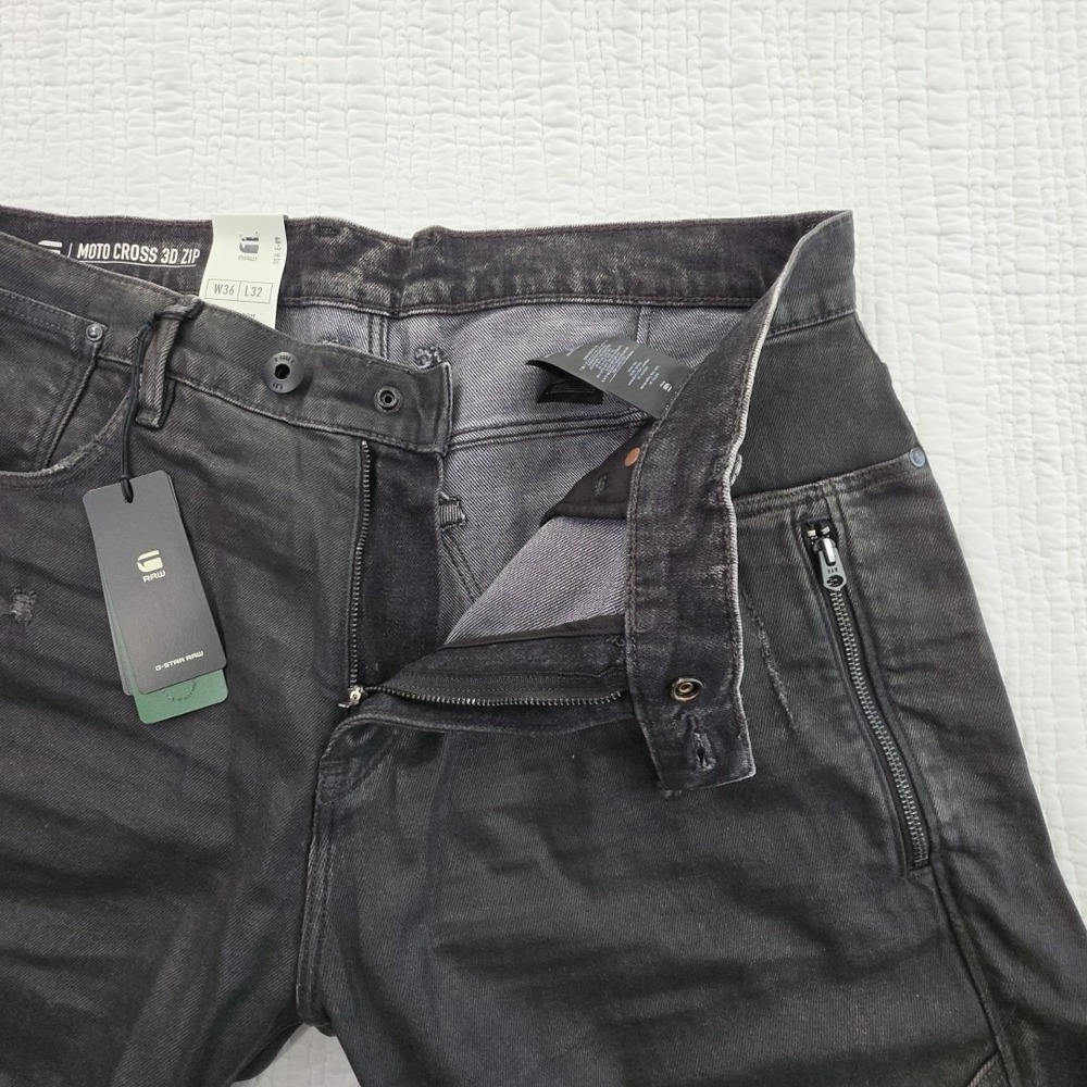 G-Star Raw Mens Black Jeans Ignition Destroyed 36x32 Moto Cross 3D Zip Slim - Picture 9 of 16